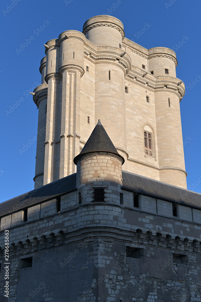 Vincennes Castle and blue sky. An ancient castle in the south of France. Architecture and travel.