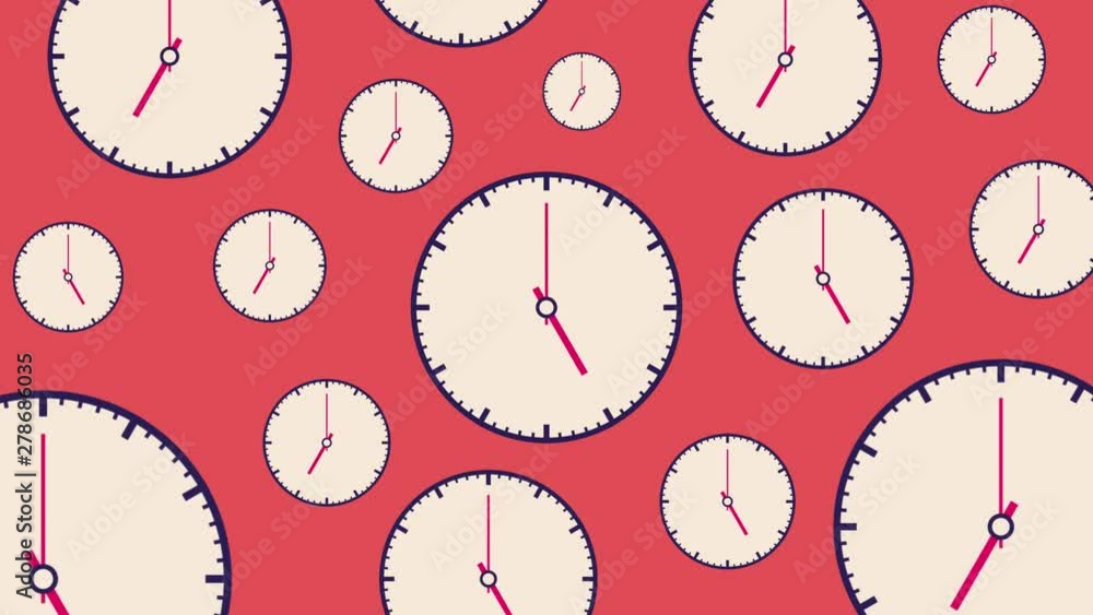 Many clocks animation. Pressure and deadline concept. Time run concept