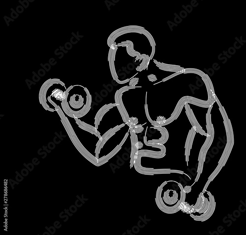 Athletic men pumping up back muscles workout gym bodybuilding - Line Art Design Vector Illustration.