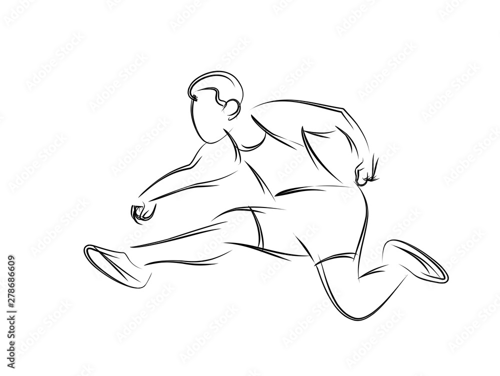 Athletic man practicing long jump in track and field Line art Design, vector illustration. Athletic man practicing long jump in track and field Line art Design, vector illustration.