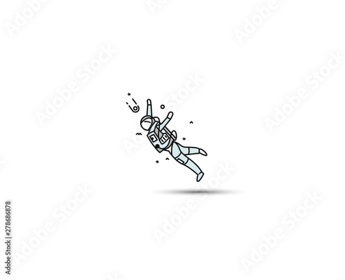 Astronaut falling down in a space - Flat Line Art Design Illustration.