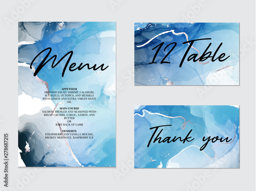 Mixture of acrylic paints for wedding decoration, meny, table, thank you card. Liquid marble texture. Fluid art. Applicable for design cover, presentation, invitation, flyer, annual report,