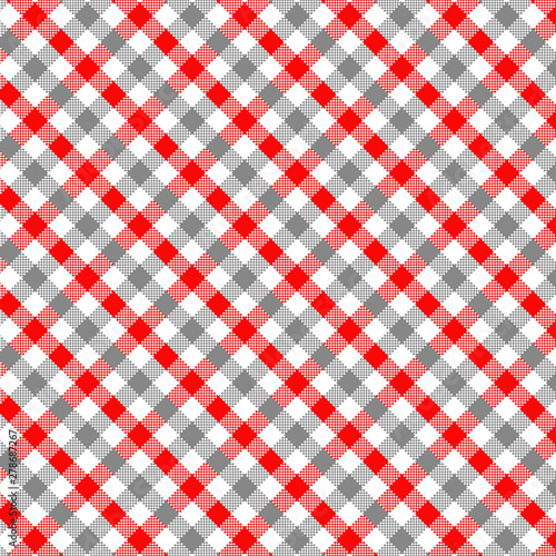 Grey and Red Gingham pattern. Texture from squares for - plaid, tablecloths, clothes, shirts, dresses, paper, bedding, blankets, quilts and other textile products. Vector illustration EPS 10