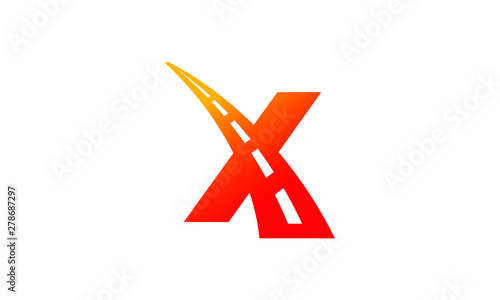 letter X logo with road shape