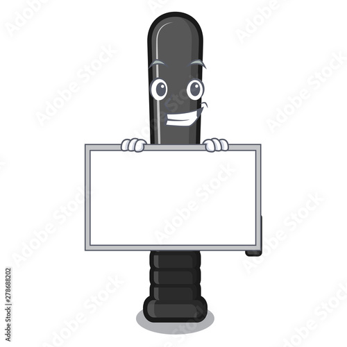 Grinning with board police baton isolated with the character