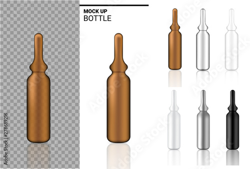 Medicine Bottle Mock up Realistic transparent Amber, white, black and glass ampoule or dropper plastic Packaging. for Food and Health Care Product on white Background Illustration.