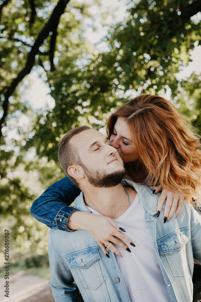 Fototapeta premium Happy loving couple outdoor in park .