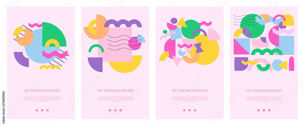 Set of landing page for Mobile App or Web Page template. Abstract geometric shapes. Editable Vector Illustration.