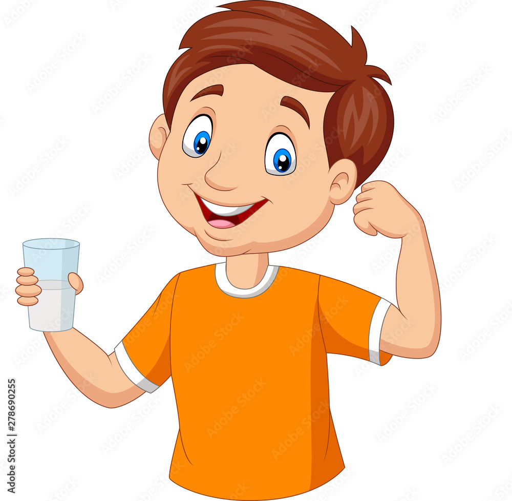 Cartoon little boy holding a glass of milk Cartoon little boy holding a glass of milk