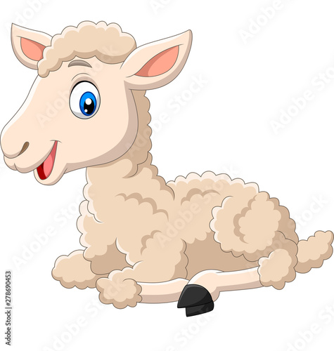 Cute lamb cartoon sitting isolated on white background