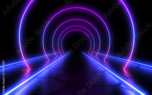 abstract background neon tunnel. 3d illustration