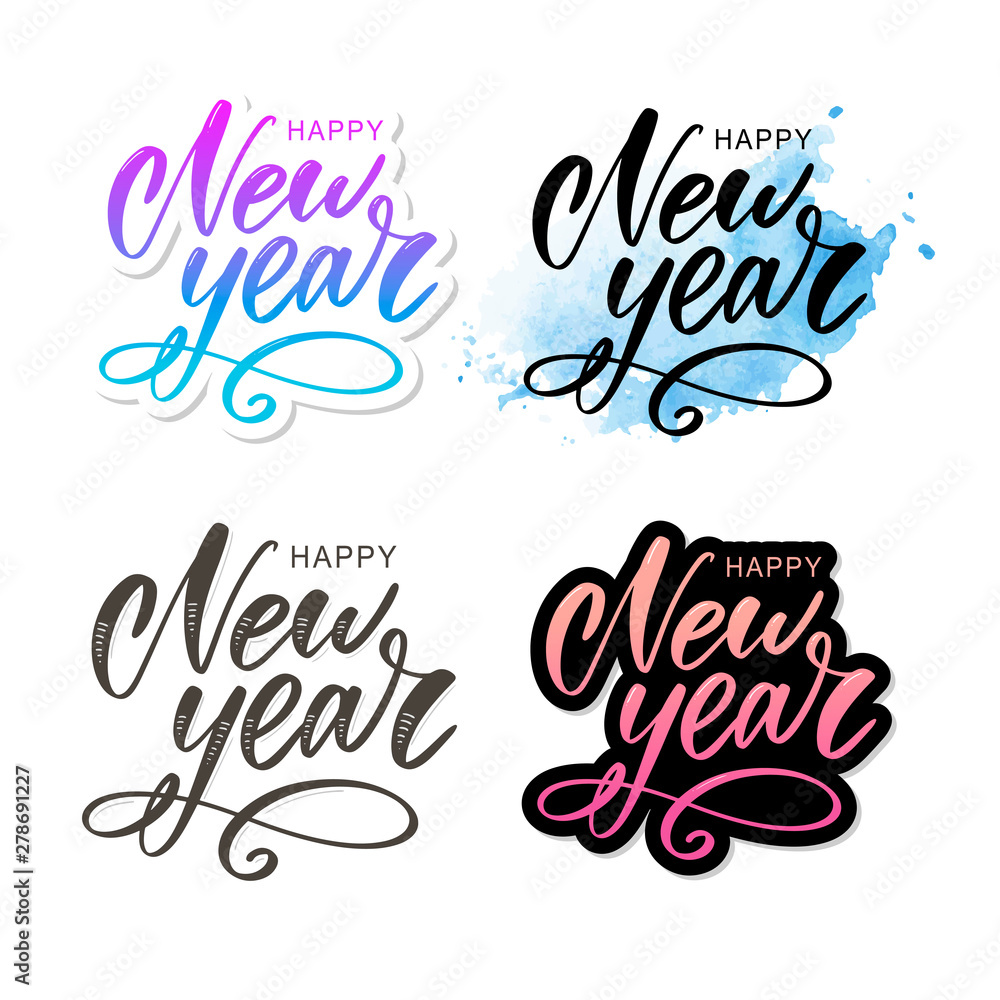 Happy 2020 New Year. Holiday Vector Illustration With Lettering Composition And Burst. Vintage festive label