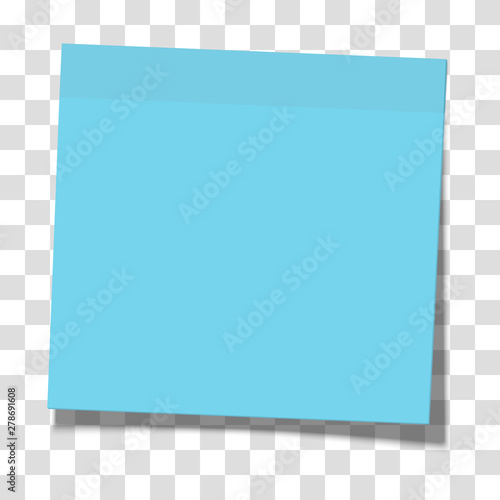 Blue paper sticky note glued to the surface isolated on transparent background. Vector illustration.