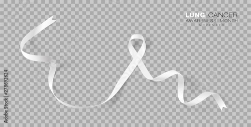 Lung Cancer Awareness Month. White Color Ribbon Isolated On Transparent Background. Vector Design Template For Poster.