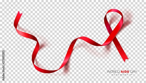 World Aids Day. Red Color Ribbon Isolated On Transparent Background. Vector Design Template For Poster.