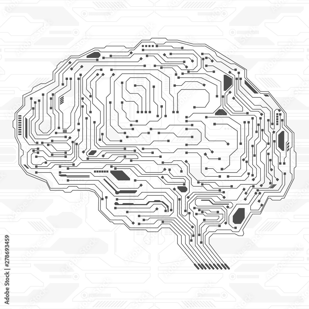 Brain Futuristic Element Circuit Board With Encoder And Decoder Binary ...