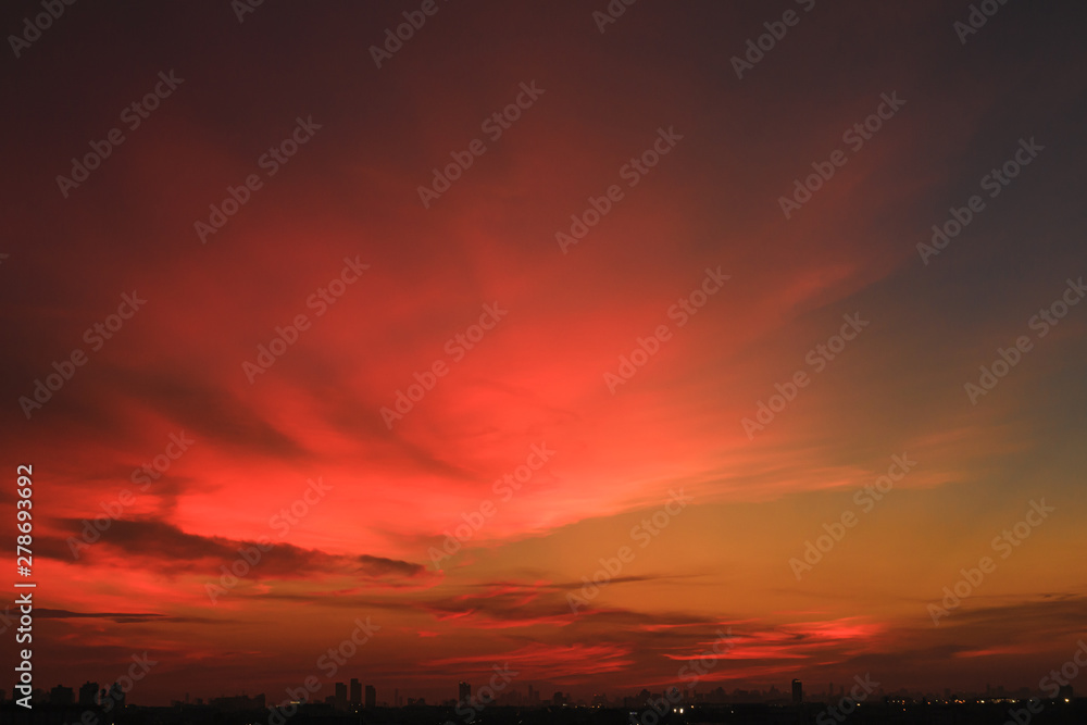 The sky background with red clouds  after from sunset