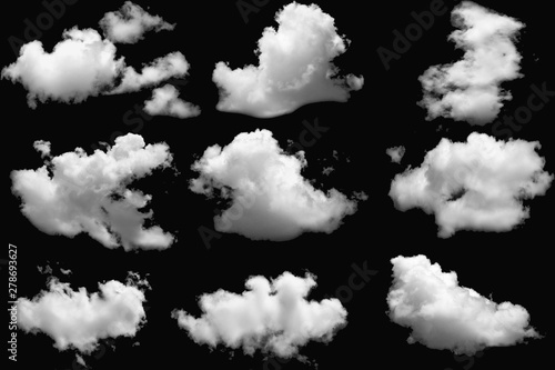 Set of clouds white for design on isolated elements black background. photo
