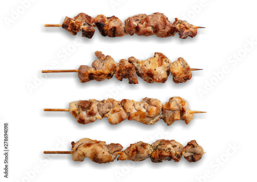 Souvlaki traditional greek meat food isolated on white background, top view