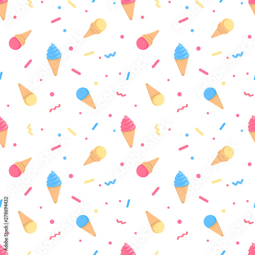 Ice cream colorful seamless pattern isolated on white background. 