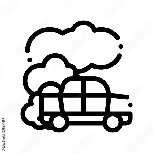 Car Co2 Carbonic Oxide Air Vector Thin Line Icon. Car Exhaust Gaz Dirty Air Environmental Pollution Defilement Linear Pictogram. Atmospheric Impurity, Soil And Water Contour Illustration