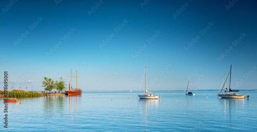 Sailboats on lake Balaton in summer