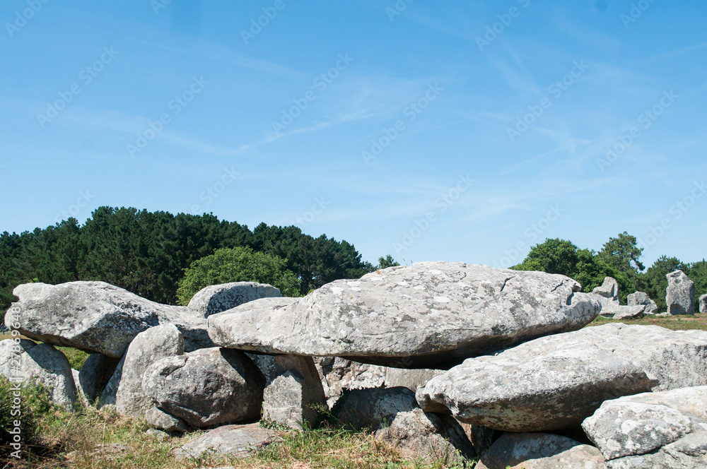 view of the famous dolmen magalith in Carnac - Britany - France view of the famous dolmen magalith in Carnac - Britany - France