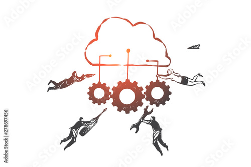 Software is a service SAAS concept sketch. Hand drawn isolated vector illustration
