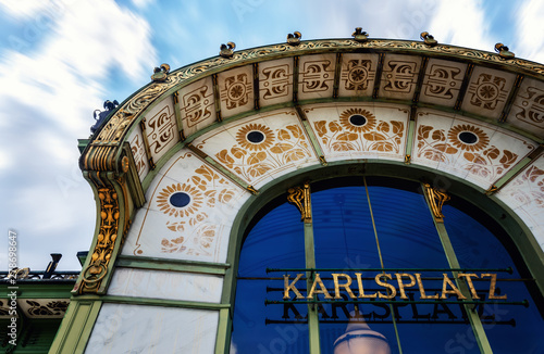 The Karlsplatz Stadtbahn in Vienna (Austria), old subway pavillon of XIX century jugendstil (art nouveau) architecture