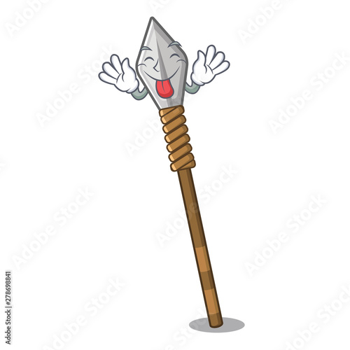 Tongue out spear cartoon in the warehouse room