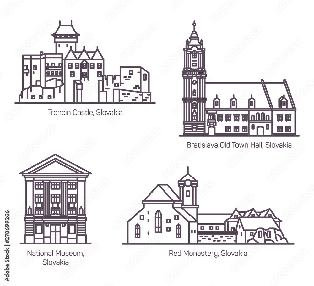 Famous architecture buildings of Slovakia in line