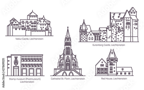 Set of Liechtenstein landmarks in thin line