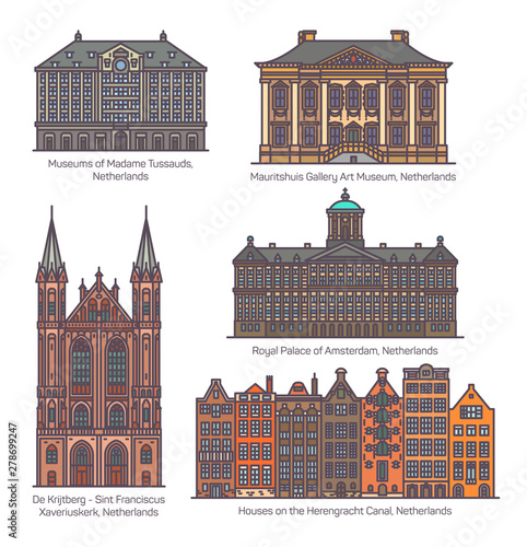 Canvas Print Set of Netherland or Holland architecture in line