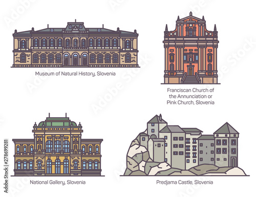 Set of isolated Slovenia monuments and buildings