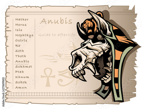 Template on the subject of ancient Egyptian mythology. God Anubis, a guide to the afterlife.