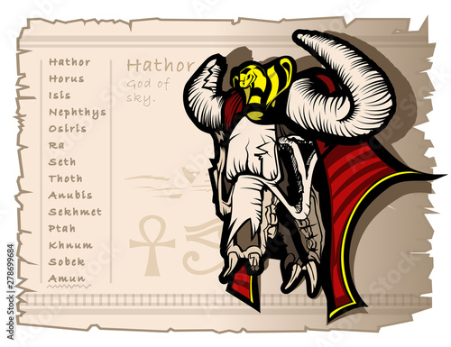 Ancient Egyptian god Hathor. Vintage style banner, also for tattoos and t-shirts.