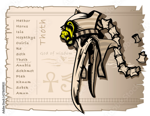 Banner template for tattoo and T-shirts with the ancient Egyptian god of wisdom, Thoth.