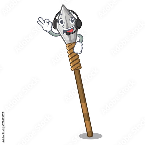 With headphone spear cartoon in the warehouse room