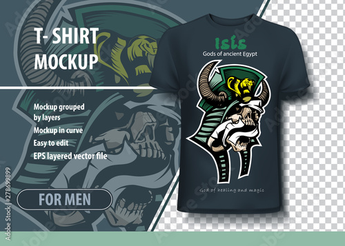 Isis is the goddess of ancient Egypt. Vector template for T-shirts.