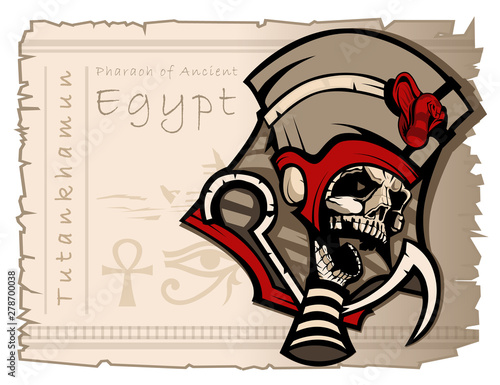 Mummified skull in clothes of the Pharaoh. Tutankhamun ruler of ancient Egypt. Tattoo and T-shirts template.