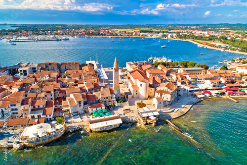 Town of Umag historic coastline architecture aerial view photo