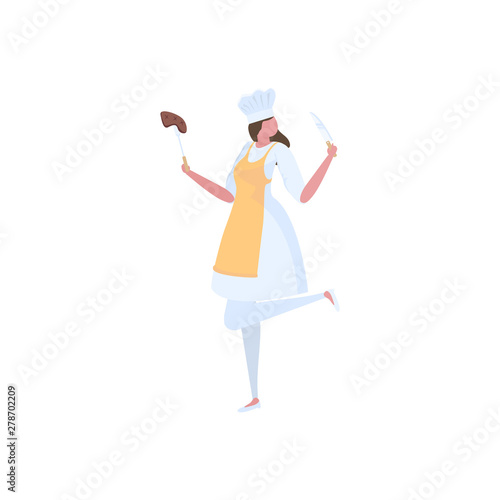Activities woman chef in uniform. Professional restaurant worker. 