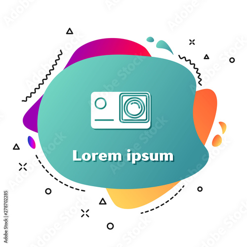 White Action extreme camera icon isolated on white background. Video camera equipment for filming extreme sports. Abstract banner with liquid shapes. Vector Illustration
