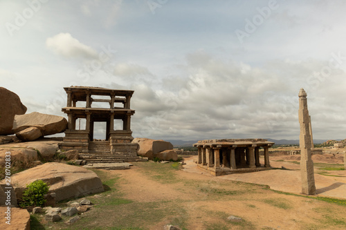 two-storeyed mantapa or double-storeyed gateway in the south west of the Vitthala temple, Hampi, India.
