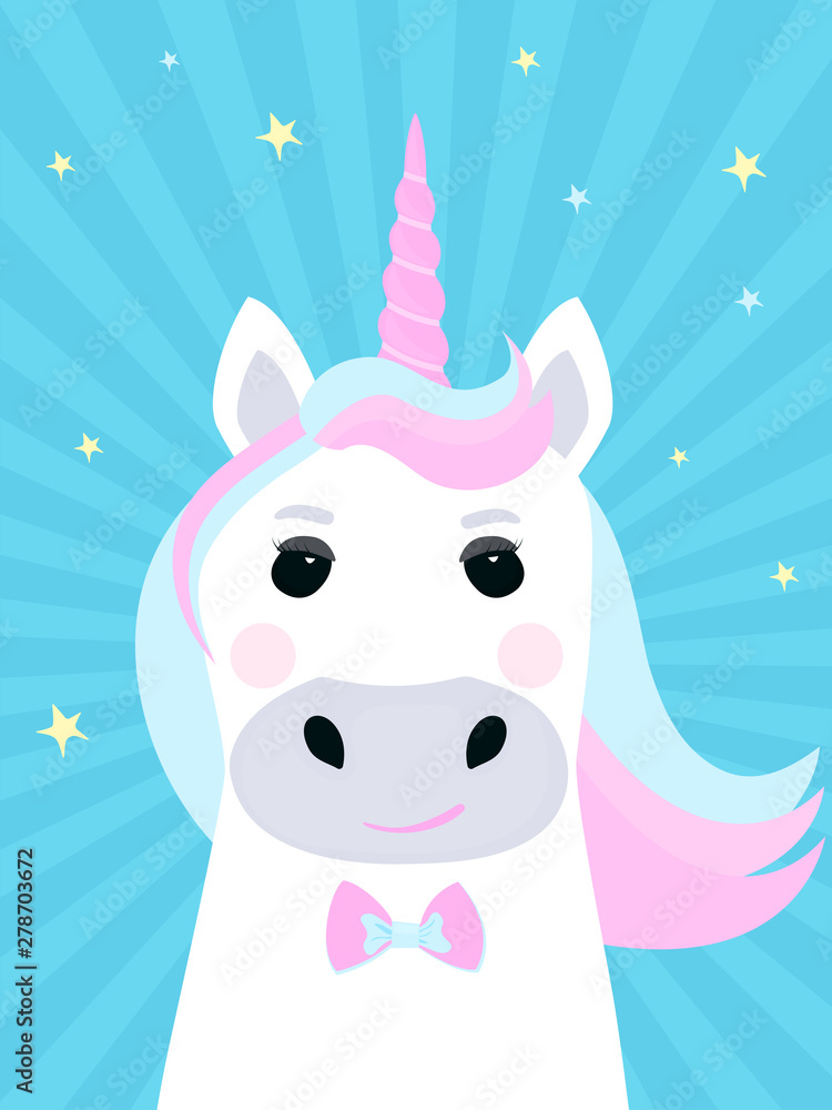 Fototapeta premium Cute unicorn cartoon character. Funny fantastic hero. Fairytale.