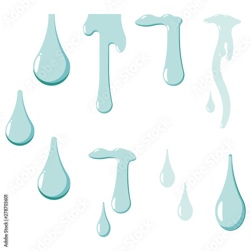 Tears and water drops vector cartoon set isolated on a white background.