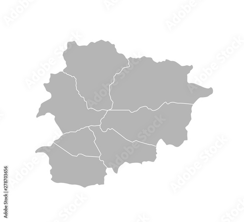 Vector isolated illustration of simplified administrative map of Andorra. Borders of the parishes (regions). Grey silhouettes. White outline