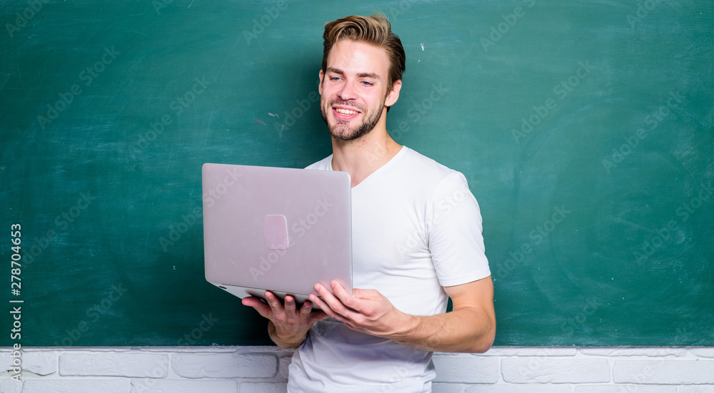 Surfing internet. Online communications. Programming web development. Digital concept. Student learn digital world. School teacher with laptop. Handsome man use modern technology. Digital technology Surfing internet. Online communications. Programming web development. Digital concept. Student learn digital world. School teacher with laptop. Handsome man use modern technology. Digital technology