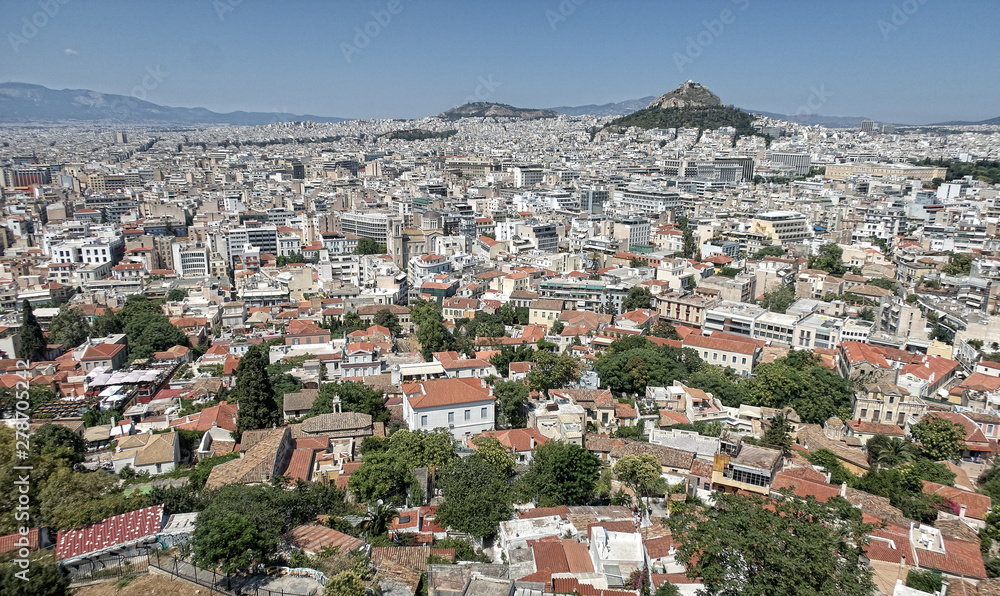 Panoramic top view on the city Athen from the hill of the acropolis