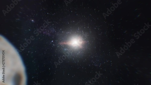 Camera zooms out from earth and europe. After a few seconds the entire planet explodes. Left is only debris in the vast space filled with stars. photo